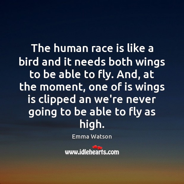 The human race is like a bird and it needs both wings Emma Watson Picture Quote