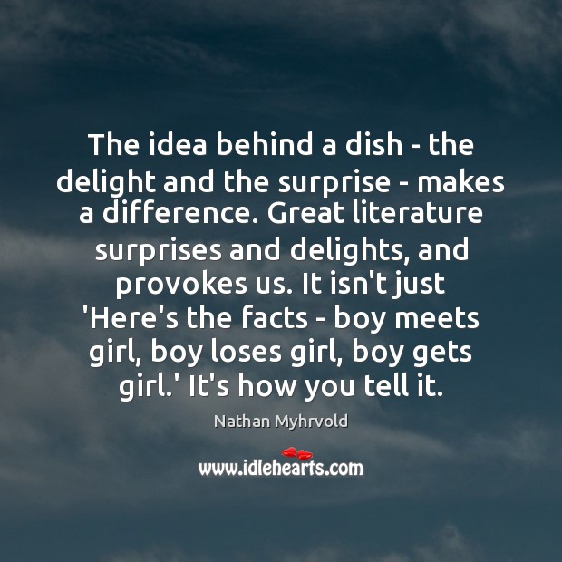 The idea behind a dish – the delight and the surprise – Nathan Myhrvold Picture Quote