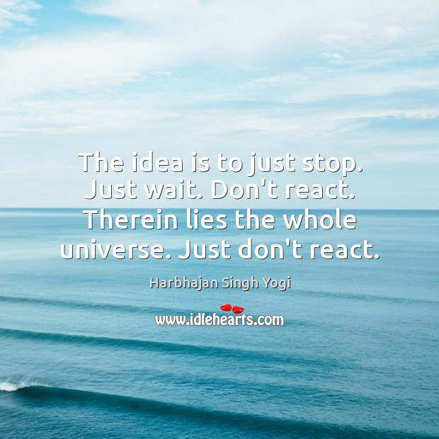 The idea is to just stop. Just wait. Don’t react. Therein lies Harbhajan Singh Yogi Picture Quote