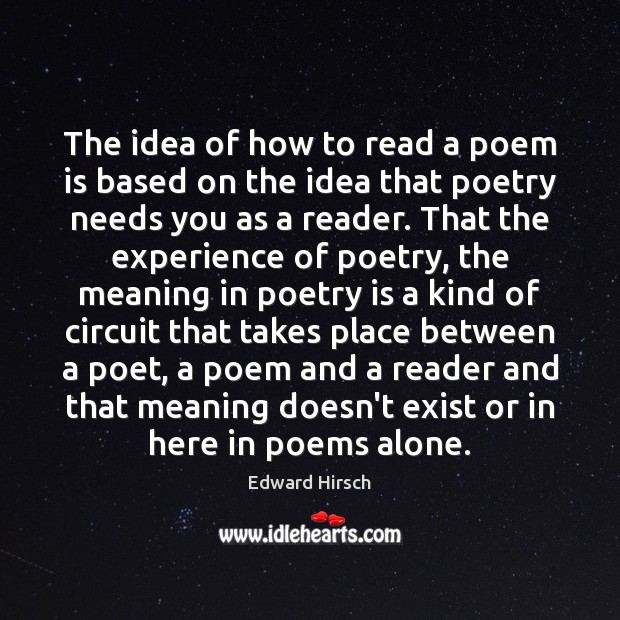 The idea of how to read a poem is based on the Edward Hirsch Picture Quote
