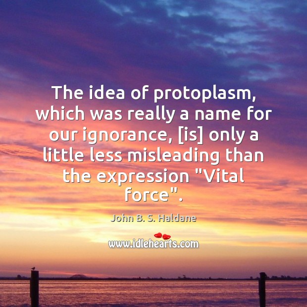 The idea of protoplasm, which was really a name for our ignorance, [ John B. S. Haldane Picture Quote