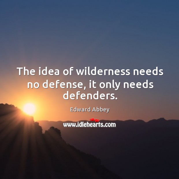 The idea of wilderness needs no defense, it only needs defenders. Edward Abbey Picture Quote