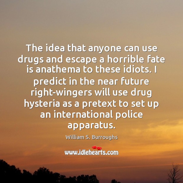 The idea that anyone can use drugs and escape a horrible fate William S. Burroughs Picture Quote