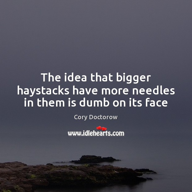 The idea that bigger haystacks have more needles in them is dumb on its face Cory Doctorow Picture Quote