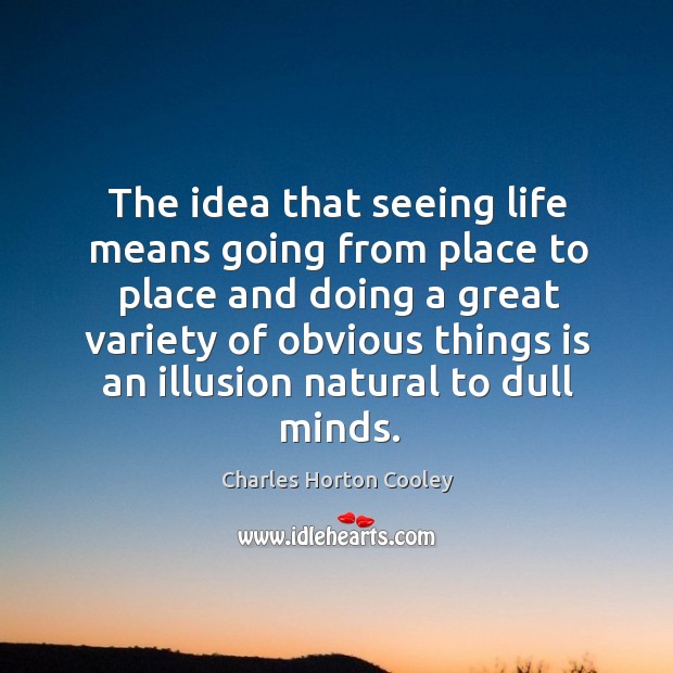 The idea that seeing life means going from place to place and doing a great 