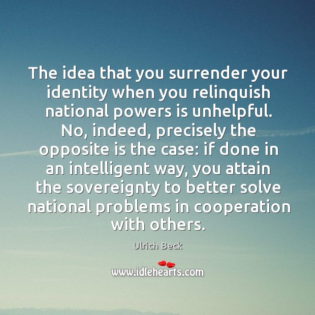 The idea that you surrender your identity when you relinquish national powers is unhelpful. Image