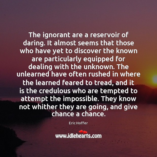The ignorant are a reservoir of daring. It almost seems that those Eric Hoffer Picture Quote