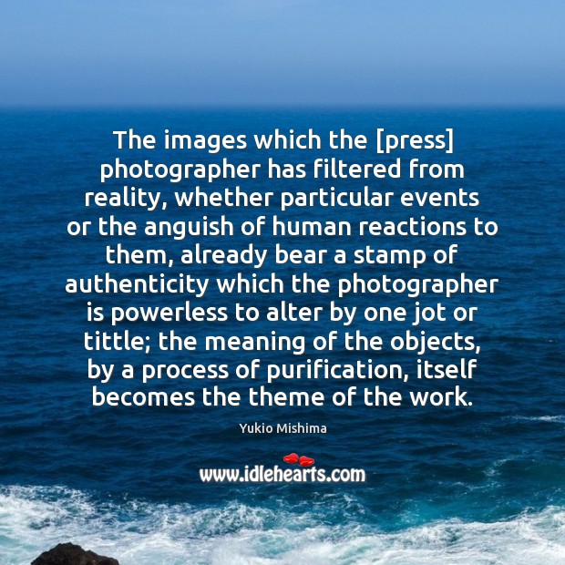 The images which the [press] photographer has filtered from reality, whether particular Image