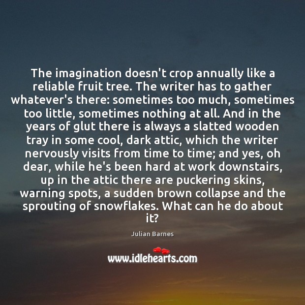 The imagination doesn’t crop annually like a reliable fruit tree. The writer 