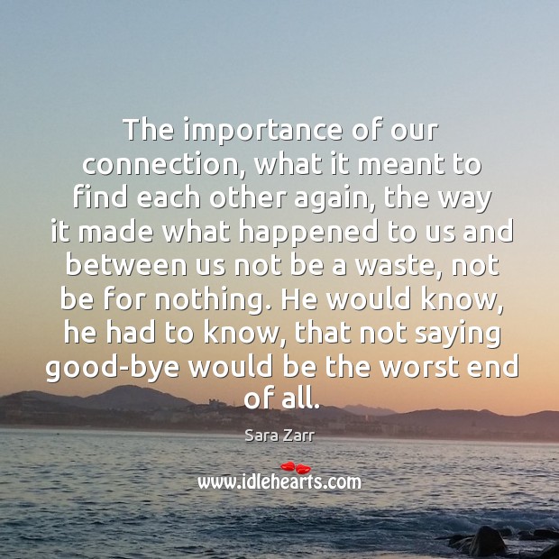 The importance of our connection, what it meant to find each other Sara Zarr Picture Quote