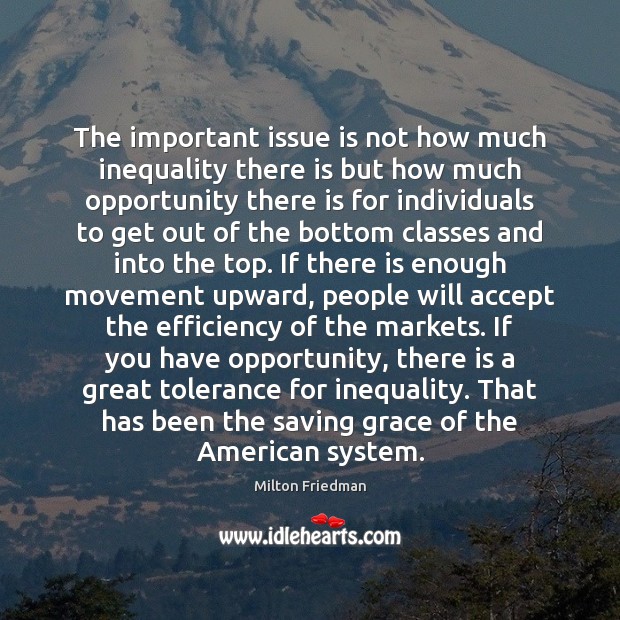 The important issue is not how much inequality there is but how Milton Friedman Picture Quote