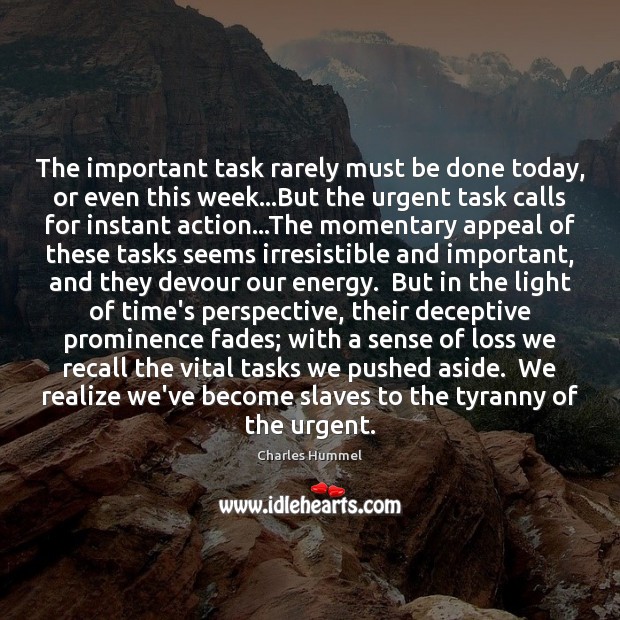 The important task rarely must be done today, or even this week… Charles Hummel Picture Quote