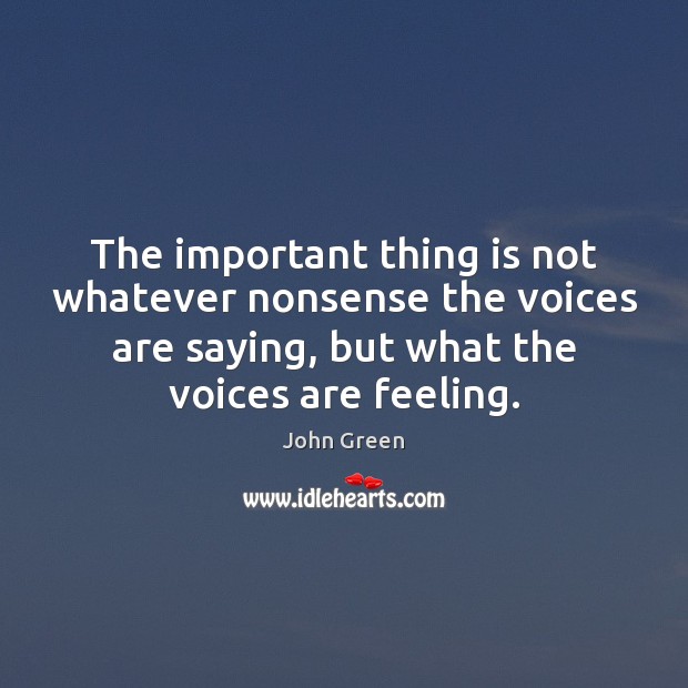 The important thing is not whatever nonsense the voices are saying, but John Green Picture Quote