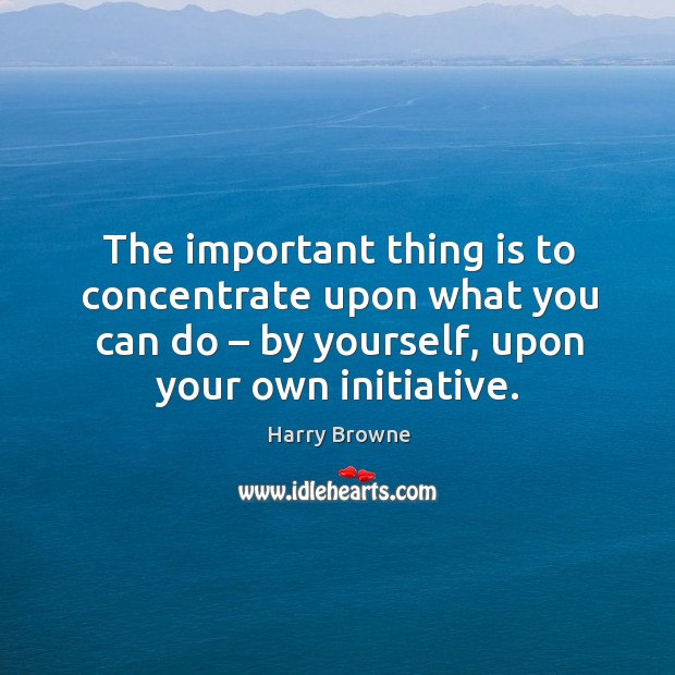 The important thing is to concentrate upon what you can do – by yourself, upon your own initiative. Harry Browne Picture Quote