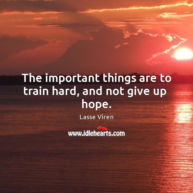 The important things are to train hard, and not give up  hope. Lasse Viren Picture Quote