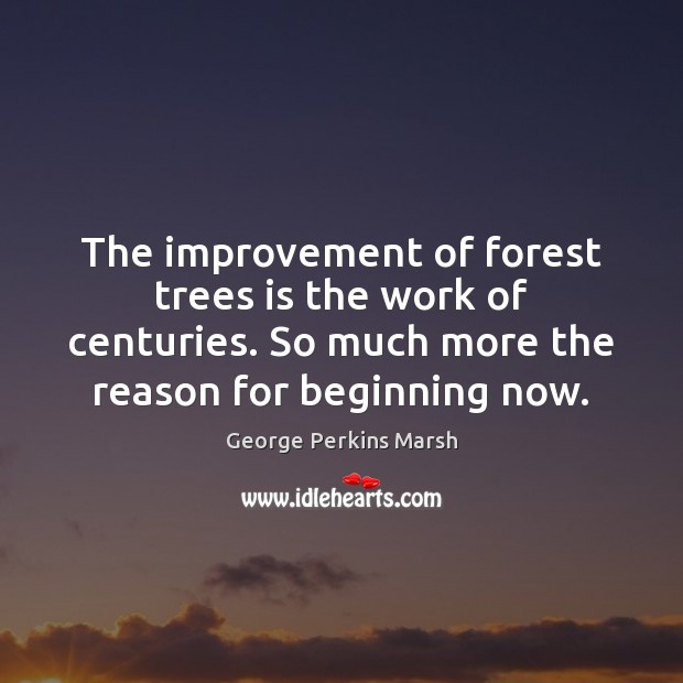 The improvement of forest trees is the work of centuries. So much George Perkins Marsh Picture Quote