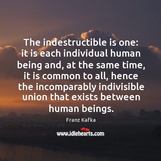 The indestructible is one: it is each individual human being and Franz Kafka Picture Quote