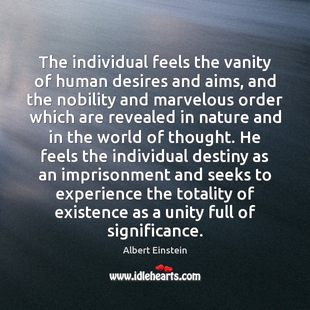 The individual feels the vanity of human desires and aims, and the Image