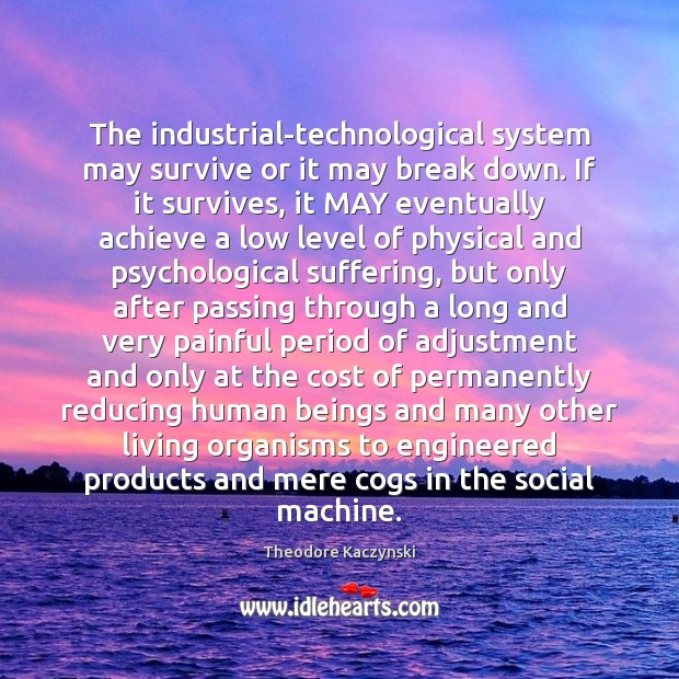 The industrial-technological system may survive or it may break down. If it Theodore Kaczynski Picture Quote