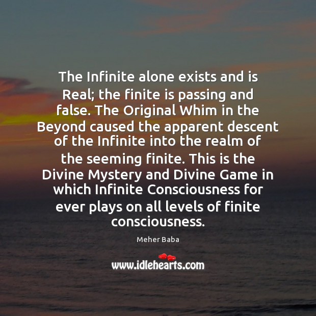 The Infinite alone exists and is Real; the finite is passing and Meher Baba Picture Quote