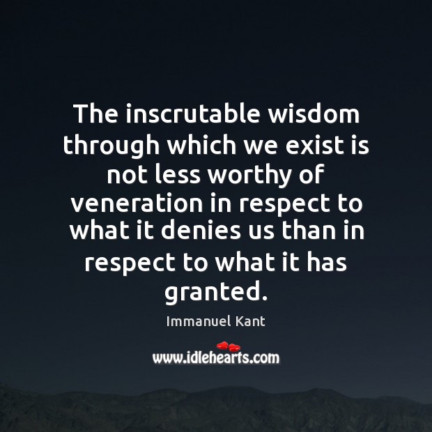 The inscrutable wisdom through which we exist is not less worthy of Immanuel Kant Picture Quote