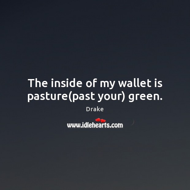 The inside of my wallet is pasture(past your) green. Drake Picture Quote