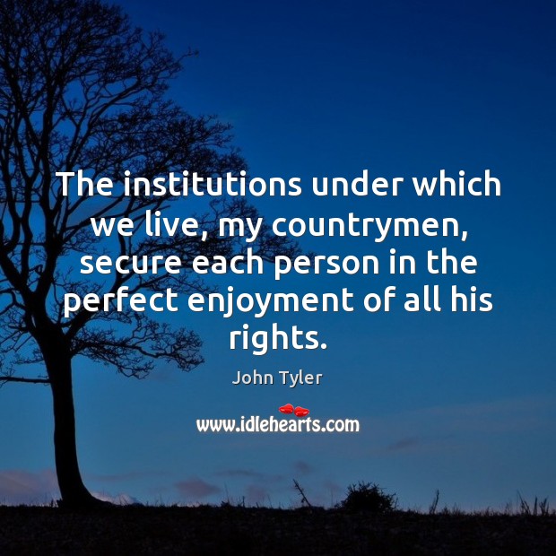 The institutions under which we live, my countrymen, secure each person in John Tyler Picture Quote