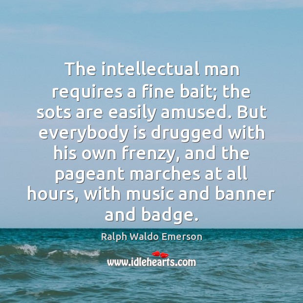 The intellectual man requires a fine bait; the sots are easily amused. Ralph Waldo Emerson Picture Quote