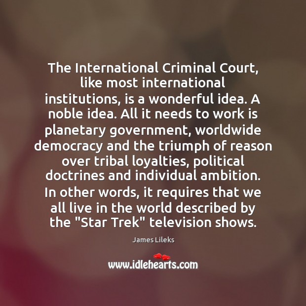 The International Criminal Court, like most international institutions, is a wonderful idea. Work Quotes Image