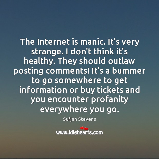 The Internet is manic. It’s very strange. I don’t think it’s healthy. Internet Quotes Image