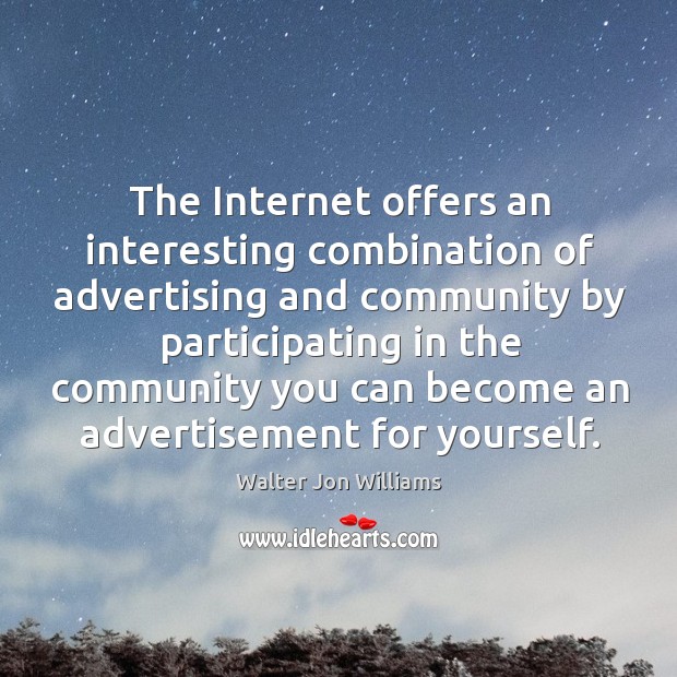 The internet offers an interesting combination of advertising and community by participating Walter Jon Williams Picture Quote