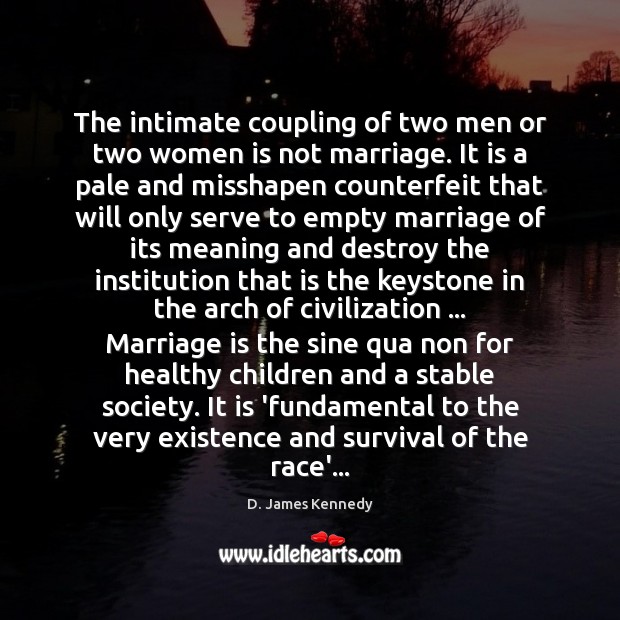 The intimate coupling of two men or two women is not marriage. Image