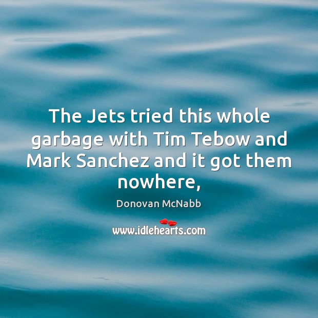 The Jets tried this whole garbage with Tim Tebow and Mark Sanchez and it got them nowhere, Donovan McNabb Picture Quote
