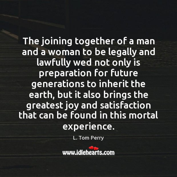 The joining together of a man and a woman to be legally Image