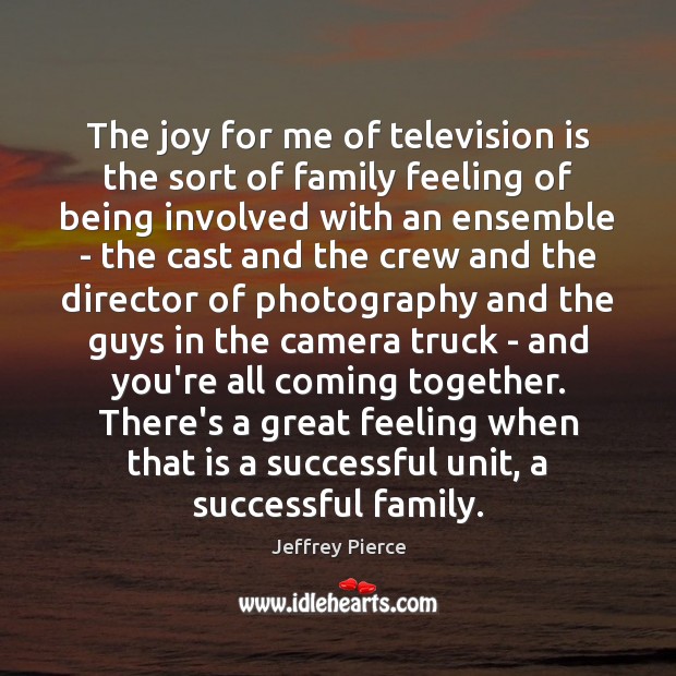 The joy for me of television is the sort of family feeling Jeffrey Pierce Picture Quote