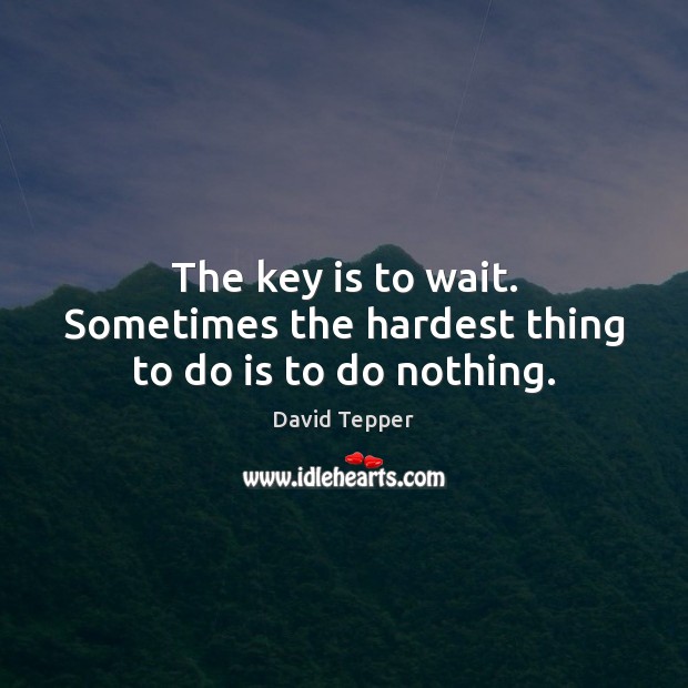 The key is to wait. Sometimes the hardest thing to do is to do nothing. David Tepper Picture Quote