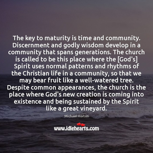 The key to maturity is time and community. Discernment and Godly wisdom Maturity Quotes Image