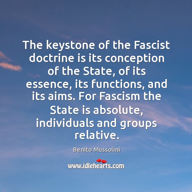 The keystone of the fascist doctrine is its conception of the state, of its essence Image