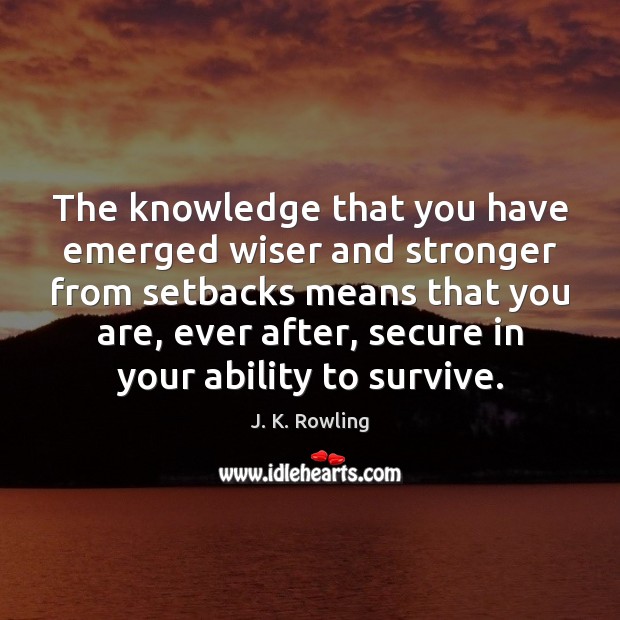 The knowledge that you have emerged wiser and stronger from setbacks means 