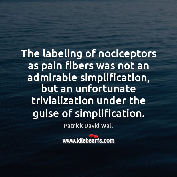 The labeling of nociceptors as pain fibers was not an admirable simplification, Patrick David Wall Picture Quote