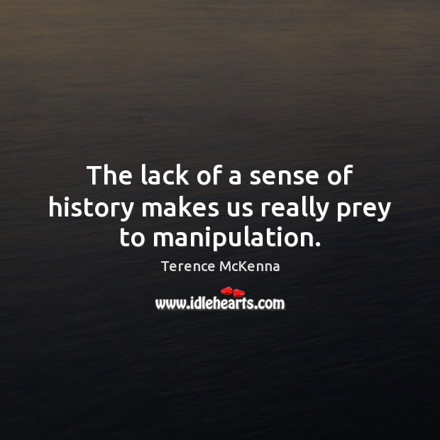 The lack of a sense of history makes us really prey to manipulation. Terence McKenna Picture Quote