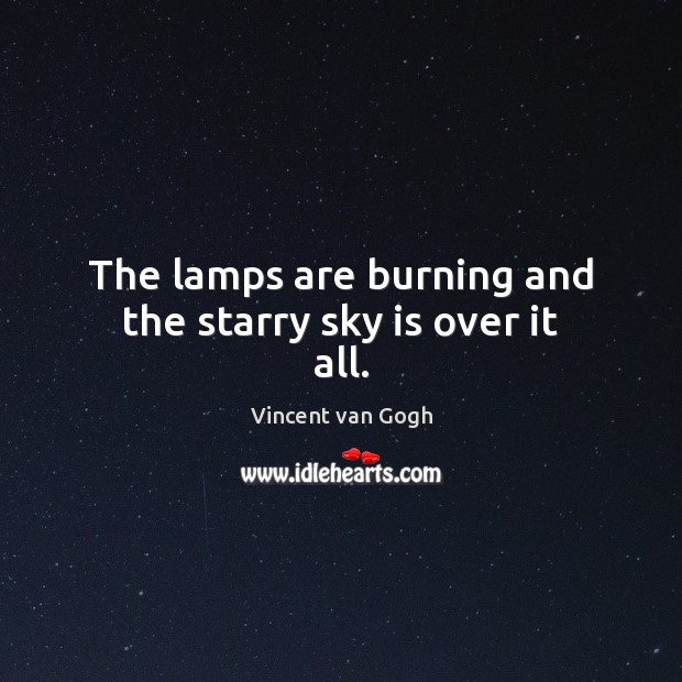 The lamps are burning and the starry sky is over it all. Image