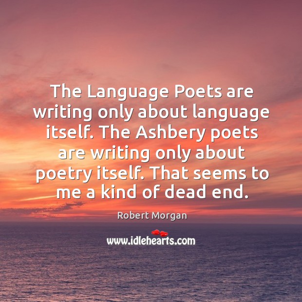 The language poets are writing only about language itself. The ashbery poets are writing only about poetry itself. Image