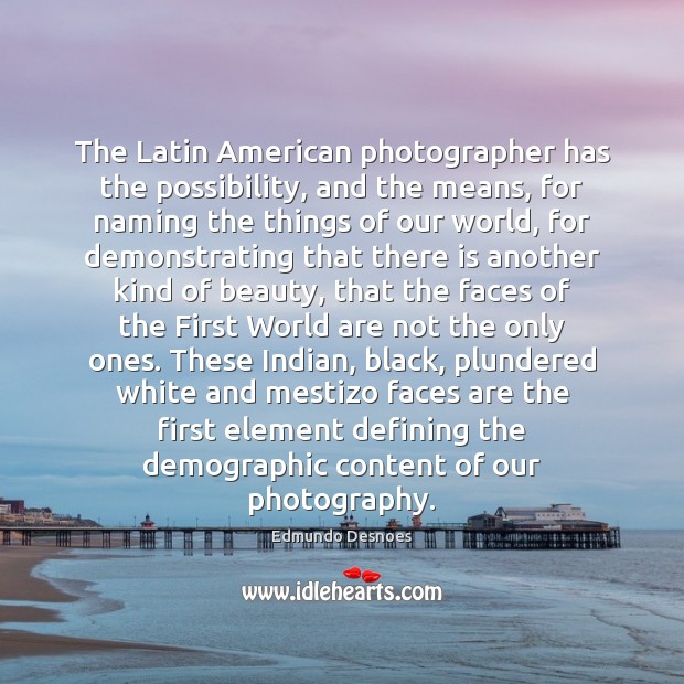 The Latin American photographer has the possibility, and the means, for naming Edmundo Desnoes Picture Quote