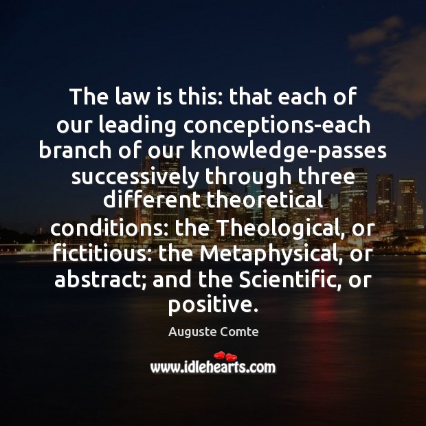 The law is this: that each of our leading conceptions-each branch of Auguste Comte Picture Quote