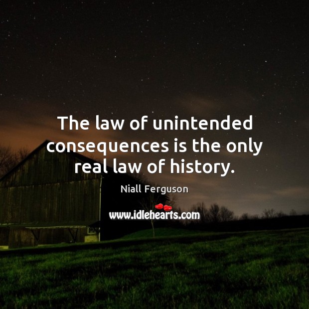 The law of unintended consequences is the only real law of history. Niall Ferguson Picture Quote