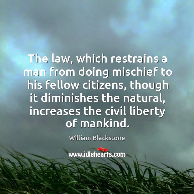 The law, which restrains a man from doing mischief to his fellow citizens, though it diminishes Image