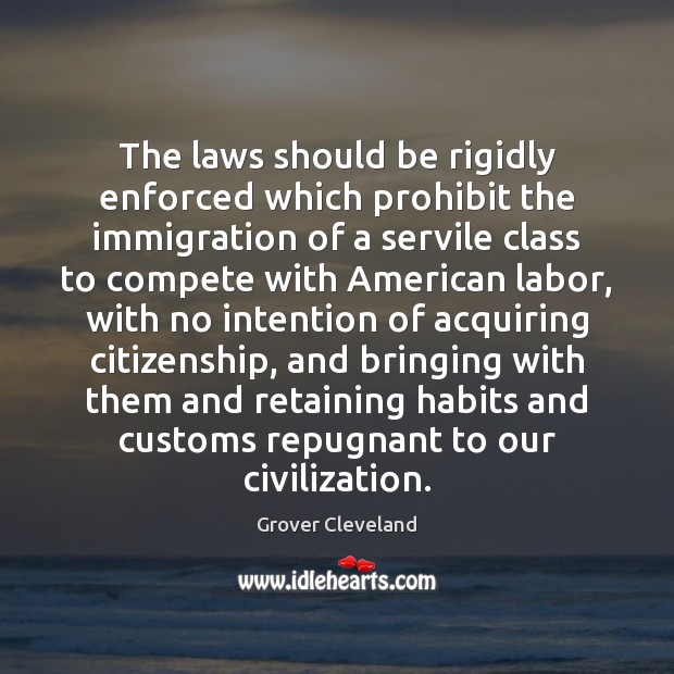 The laws should be rigidly enforced which prohibit the immigration of a Grover Cleveland Picture Quote