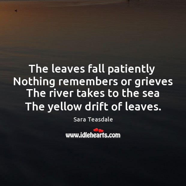 The leaves fall patiently  Nothing remembers or grieves  The river takes to Image