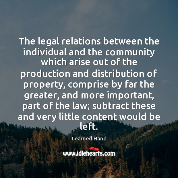 The legal relations between the individual and the community which arise out Learned Hand Picture Quote